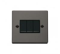 Click Deco 3 Gang 2 Way 10AX Light Switch Black Nickel