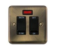 Click Deco Plus DPAB024BK 20A DP Sink/Bath Plate Switch + Neon - Antique Brass (Black)