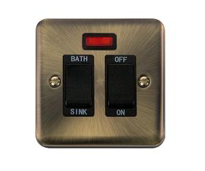 Click Deco Plus DPAB024BK 20A DP Sink/Bath Plate Switch + Neon - Antique Brass (Black)
