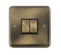 Click Deco Plus DPAB412BK 10AX Ingot 2-Gang 2-Way Plate Switch - Antique Brass (Black)