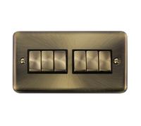 Click Deco Plus DPAB416BK 10AX Ingot 6-Gang 2-Way Plate Switch - Antique Brass (Black)