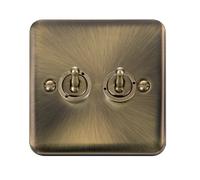 Click Deco Plus DPAB422 10AX 2-Gang 2-Way Toggle Plate Switch - Antique Brass