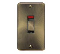 Click Deco Plus DPAB503BK 45A Ingot 2G Double Pole Switch + Neon (Vertical) - Antique Brass (Black)