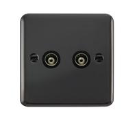 Click Deco Plus DPBN159BK Twin Co-Axial Outlet (Isolated) - Black Nickel (Black)