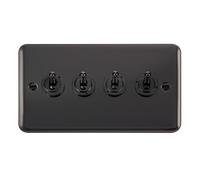 Click Deco Plus DPBN424 10AX 4-Gang 2-Way Toggle Plate Switch - Black Nickel