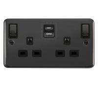 Click Deco Plus DPBN586BK 13A Ingot 2G Switched Socket + Type A&C USB - Black Nickel (Black)