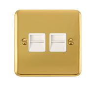 Click Deco Plus DPBR126WH Twin Secondary Telephone Outlet - Polished Brass (White)
