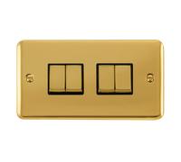 Click Deco Plus DPBR414BK 10AX Ingot 4-Gang 2-Way Plate Switch - Polished Brass (Black)