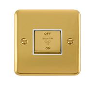 Click Deco Plus DPBR520WH 10A Ingot 3 Pole Fan Isolation Plate Switch - Polished Brass (White)