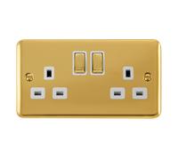 Click Deco Plus DPBR536WH 13A Ingot 2G DP Switched Socket - Polished Brass (White)
