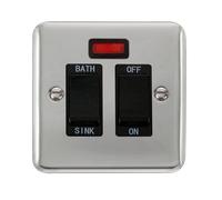 Click Deco Plus DPCH024BK 20A DP Sink/Bath Plate Switch + Neon - Polished Chrome (Black)