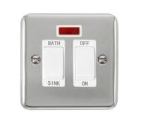 Click Deco Plus DPCH024WH 20A DP Sink/Bath Plate Switch + Neon - Polished Chrome (White)