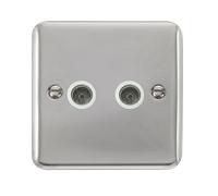 Click Deco Plus DPCH066WH Twin Co-Axial Outlet (Non-Isolated) - Polished Chrome (White)