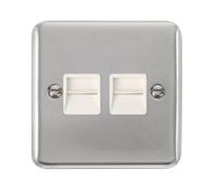 Click Deco Plus DPCH126WH Twin Secondary Telephone Outlet - Polished Chrome (White)
