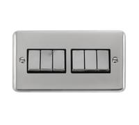 Click Deco Plus DPCH416BK 10AX Ingot 6-Gang 2-Way Plate Switch - Polished Chrome (Black)