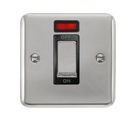Click Deco Plus DPCH501BK 45A Ingot 1G Double Pole Switch + Neon - Polished Chrome (Black)