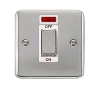 Click Deco Plus DPCH501WH 45A Ingot 1G Double Pole Switch + Neon - Polished Chrome (White)