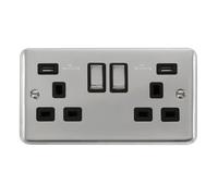 Click Deco Plus DPCH580BK 13A Ingot 2G Switched Socket + 2x2.1A USB - Polished Chrome (Black)