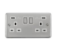 Click Deco Plus DPCH580WH 13A Ingot 2G Switched Socket + 2x2.1A USB - Polished Chrome (White)