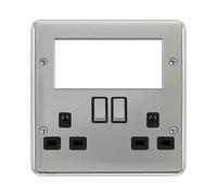 Click Deco Plus DPCH604BK 2 Gang 3 Pin Safety Shutter Switched Socket with Quad New Media Apertures - Polished Chrome (Black)