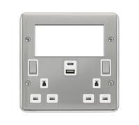 Click Deco Plus DPCH684WH 2 Gang 3 Pin Safety Shutter Type A & C USB Switched Socket with Quad New Media Apertures - Polished Chrome (White)
