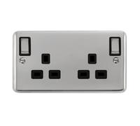 Click Deco Plus DPCH836BK 13A Ingot 2G DP Switched Socket + Outboard Rockers - Polished Chrome (Black)