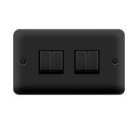 Click Deco Plus DPMB414BK 10AX Ingot 4-Gang 2-Way Plate Switch - Matt Black (Black)