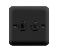 Click Deco Plus DPMB422 10AX 2-Gang 2-Way Toggle Plate Switch - Matt Black