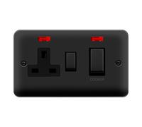 Click Deco Plus DPMB505BK 45A Ingot 2G DP Switch + 13A DP Switched Socket + Neon - Matt Black (Black)