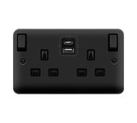 Click Deco Plus DPMB586BK 13A Ingot 2G Switched Socket + Type A&C USB - Matt Black (Black)