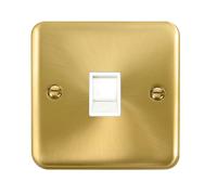 Click Deco Plus DPSB115WH Single RJ11 (Irish/US) Outlet - Satin Brass (White)