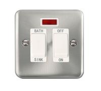 Click Deco Plus DPSC024WH 20A DP Sink/Bath Plate Switch + Neon - Satin Chrome (White)