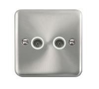 Click Deco Plus DPSC066WH Twin Co-Axial Outlet (Non-Isolated) - Satin Chrome (White)