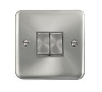 Click Deco Plus DPSC412GY 10AX Ingot 2-Gang 2-Way Plate Switch - Satin Chrome (Grey)