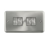 Click Deco Plus DPSC414GY 10AX Ingot 4-Gang 2-Way Plate Switch - Satin Chrome (Grey)