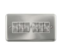 Click Deco Plus DPSC416WH 10AX Ingot 6-Gang 2-Way Plate Switch - Satin Chrome (White)