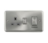 Click Deco Plus DPSC504GY 45A Ingot 2G DP Switch + 13A DP Switched Socket - Satin Chrome (Grey)