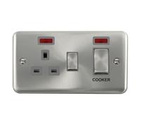 Click Deco Plus DPSC505GY 45A Ingot 2G DP Switch + 13A DP Switched Socket + Neon - Satin Chrome (Grey)