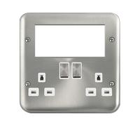 Click Deco Plus DPSC604WH 2 Gang 3 Pin Safety Shutter Switched Socket with Quad New Media Apertures - Satin Chrome (White)