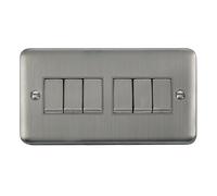Click Deco Plus DPSS416GY 10AX Ingot 6-Gang 2-Way Plate Switch - Stainless Steel (Grey)