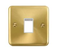 Click Deco Plus Satin Brass 1 Gang Single Aperture Plate with White Insert