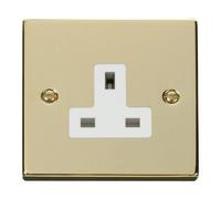 Click Deco Victorian Polished Brass 1 Gang 13A Socket Outlet with White Insert