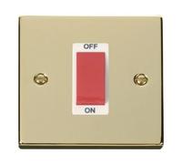 Click Deco Victorian Polished Brass 1 Gang 45A Double Pole Switch with White Insert