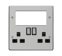 Click Deco Victorian VPCH604BK 2 Gang 3 Pin Safety Shutter Switched Socket with Quad New Media Apertures - Polished Chrome (Black)