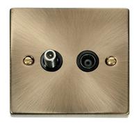 Click Deco VPAB170BK Victorian Satellite & Co-Axial Outlet (Non-Isolated) - Antique Brass (Black)