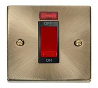 Click Deco VPAB201BK Victorian 45A 1G Double Pole Switch + Neon - Antique Brass (Black)