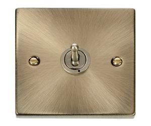 Click Deco VPAB421 Victorian 10AX 1-Gang 2-Way Toggle Plate Switch - Antique Brass