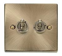 Click Deco VPAB422 Victorian 10AX 2-Gang 2-Way Toggle Plate Switch - Antique Brass