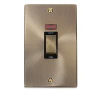 Click Deco VPAB503BK Victorian 45A Ingot 2G Double Pole Switch + Neon (Vertical) - Antique Brass (Black)