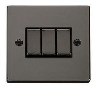 Click Deco VPBN413BK Victorian 10AX Ingot 3-Gang 2-Way Plate Switch - Black Nickel (Black)